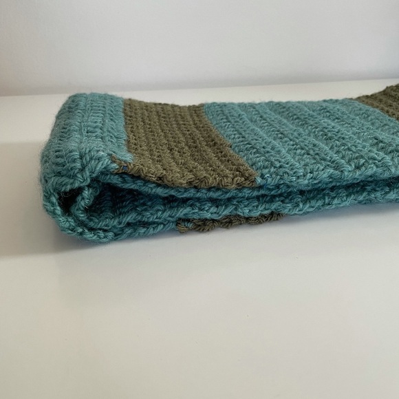 Handmade Crochet Infinity Teal and Olive Green Stripe Scarf - Picture 12 of 14
